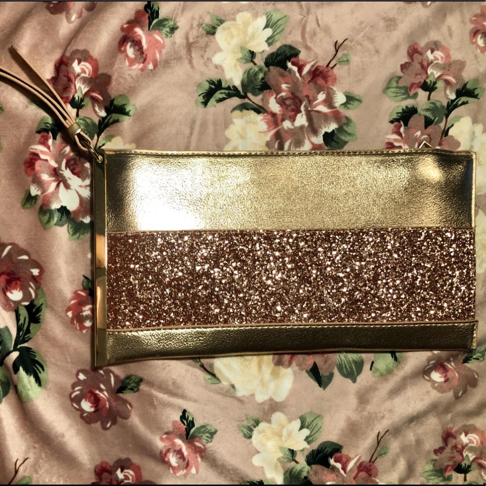 Rose gold with rose gold glitter clutch